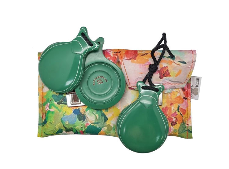 Green And White Grained Professional Fiberglass Castanets with Double Soundbox by Castañuelas del Sur